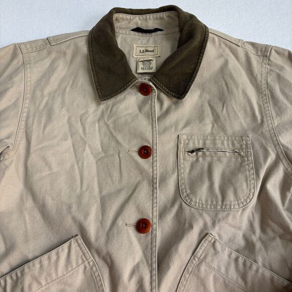 LL Bean Field Barn Chore Hunting Jacket Coat Women S Tan Flannel Canvas Corduroy - Picture 3 of 10